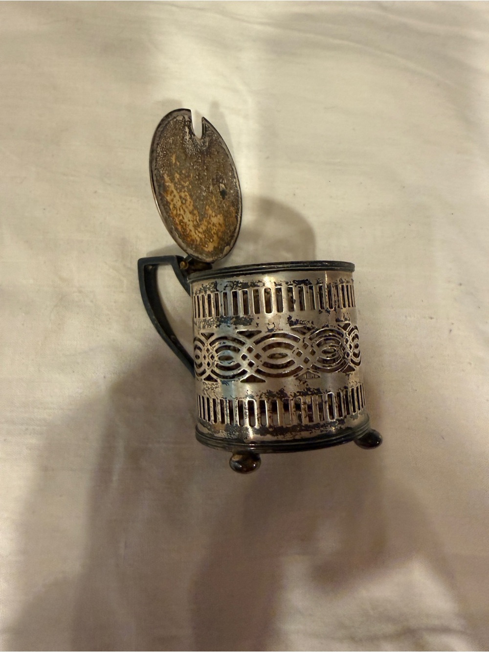 Vintage Silver-Tone Decorative Lidded Cup Holder